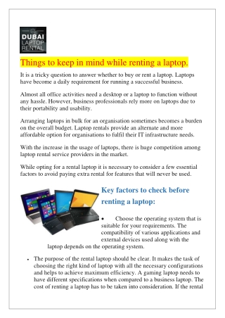Things to keep in mind while renting a laptop