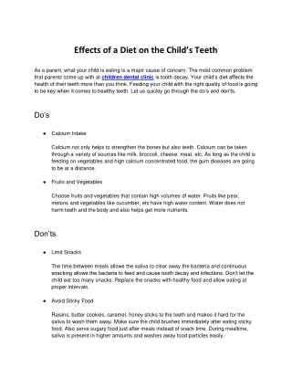 Effects of a Diet on the Child’s Teeth