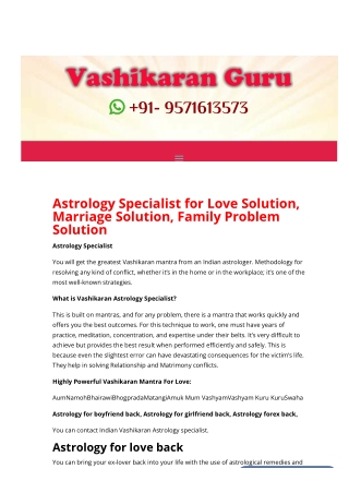 Astrology Specialist for Love Solution