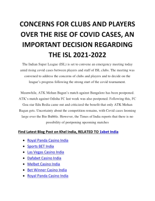 CONCERNS FOR CLUBS AND PLAYERS OVER THE RISE OF COVID CASES, AN IMPORTANT DECISION REGARDING THE ISL 2021-2022