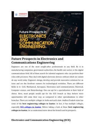 Future Prospects in Electronics and Communications Engineering