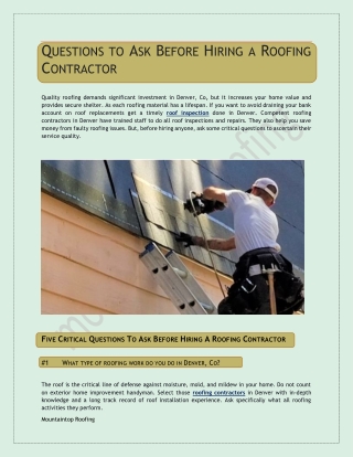 MTR - Questions to Ask Before Hiring a Roofing Contractor