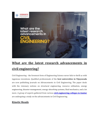 What are the latest research advancements in civil engineering