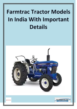 Farmtrac Tractor Price with new models in India