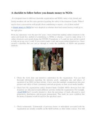 A checklist to follow before you donate money to NGOs