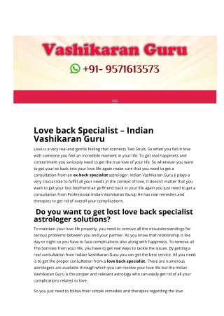 Love back Specialist - Indian Vashikaran Guru