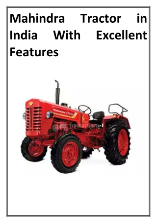 Mahindra Tractor in India With Excellent Features