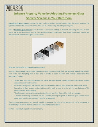 Enhance Property Value by Adopting Frameless Glass Shower Screens in Your Bathroom