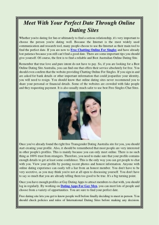 Meet With Your Perfect Date Through Online Dating Sites