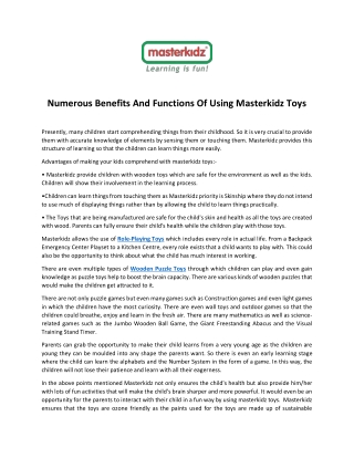Numerous Benefits And Functions Of Using Masterkidz Toys