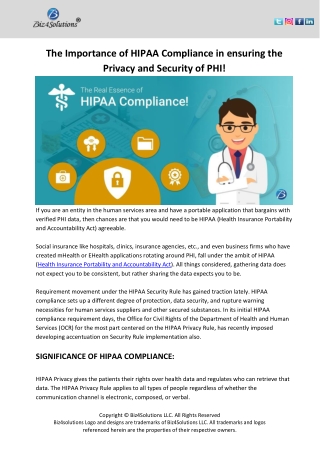The Importance of HIPAA Compliance in ensuring the Privacy and Security of PHI!