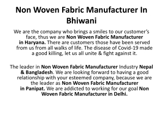 Non Woven Fabric Manufacturer In Bhiwani