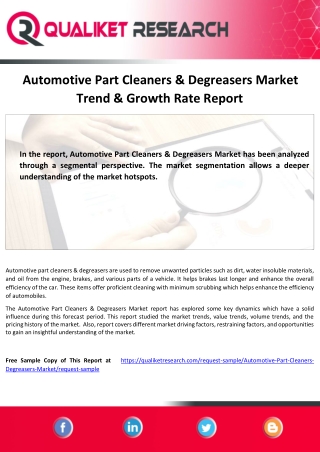 Global Automotive Part Cleaners & Degreasers Market Size, Trends & Growth.