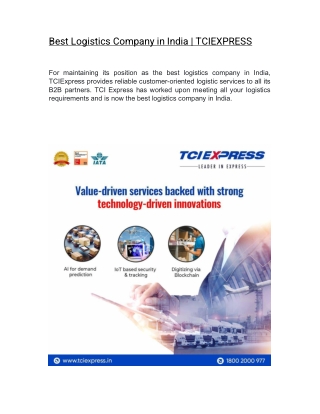 Best Logistics Company in India  | TCIEXPRESS