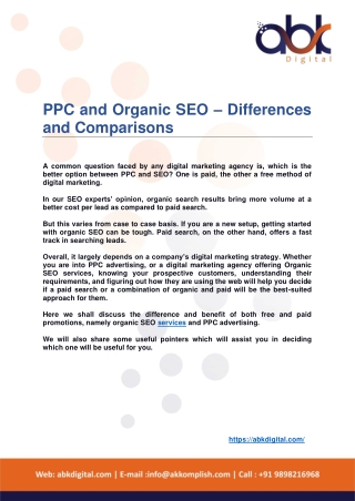 Difference between Organic SEO and PPC - ABK Digital