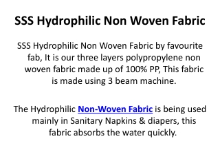 SSS Hydrophilic Non Woven Fabric