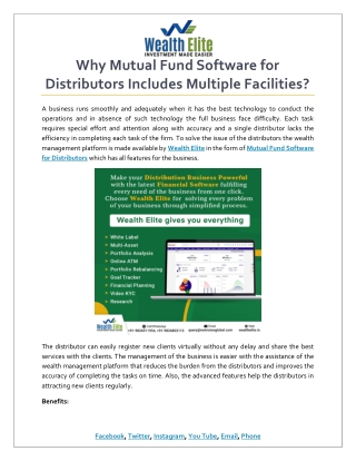 Why Mutual Fund Software for Distributors Includes Multiple Facilities