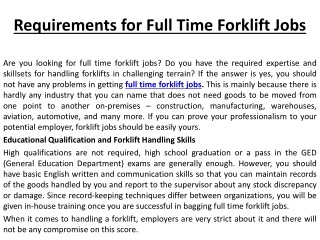 Requirements for Full Time Forklift Jobs