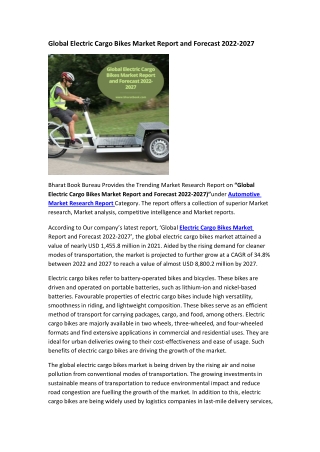 Global Electric Cargo Bikes Market Report and Forecast 2022-2027