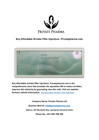 Buy Affordable Wrinkle Filler Injections | Privatepharma.com