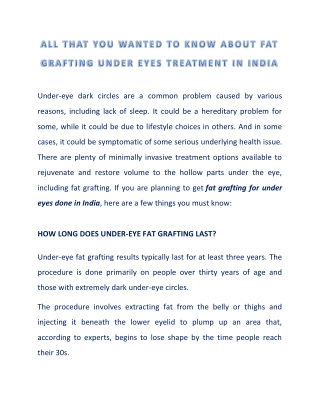 All That You Wanted to Know About Fat Grafting Under Eyes Treatment in India