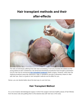 Hair transplant methods and their after-effects