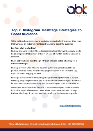 Top 6 Instagram Hashtags Strategies to Boost Audience - ABK Digital