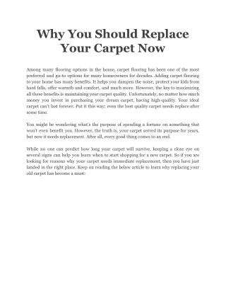 Why You Should Replace Your Carpet Now