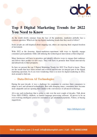 Top 5 Digital Marketing Trends for 2022 You Need to Know
