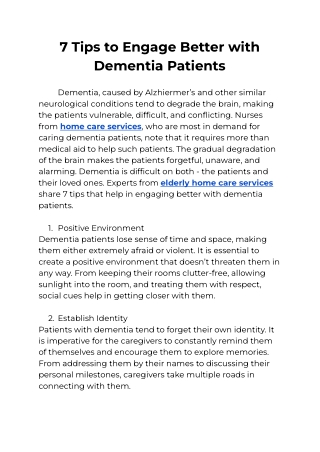 7 Tips to Engage Better with Dementia Patients