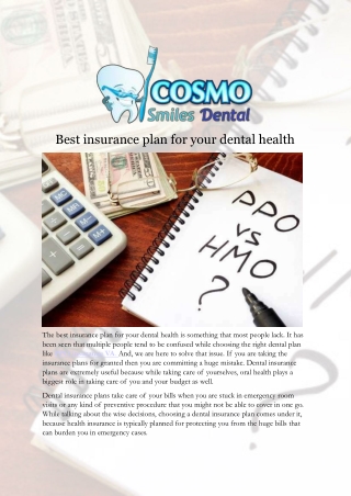 Best insurance plan for your dental health