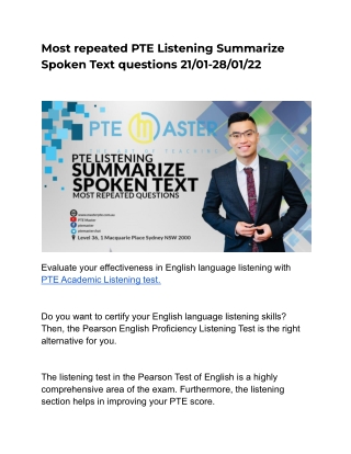 Most repeated PTE Listening Summarize Spoken Text questions -3