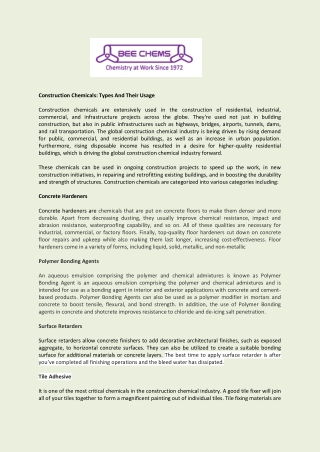 Construction Chemicals: Types And Their Usage