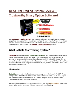 Delta Star Trading System Review – Trustworthy Binary Option Software_