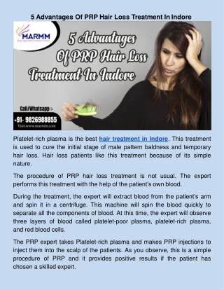 ​5 Advantages Of PRP Hair Loss Treatment In Indore