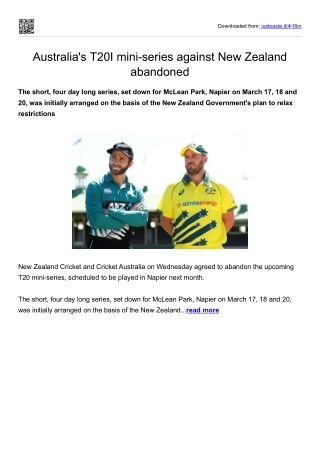 Australia's T20I mini-series against New Zealand abandoned