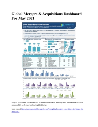 Global Mergers & Acquisitions Dashboard For May 2021