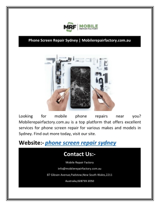 Phone Screen Repair Sydney | Mobilerepairfactory.com.au