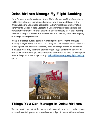 1-844-414-9223 Delta Airlines Manage My Flight Booking