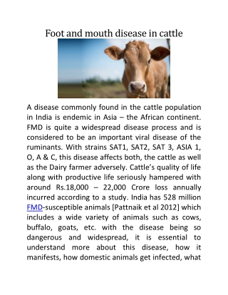 Foot and mouth disease in cattle