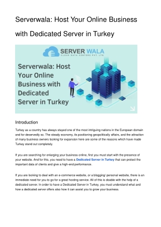 Serverwala_ Host Your Online Business with Dedicated Server in Turkey