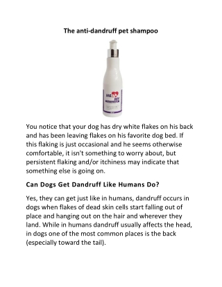The anti dandruff pet shampoo