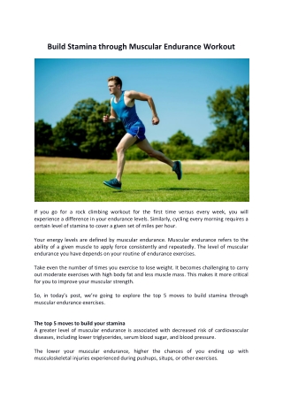 Build Stamina through Muscular Endurance Workout