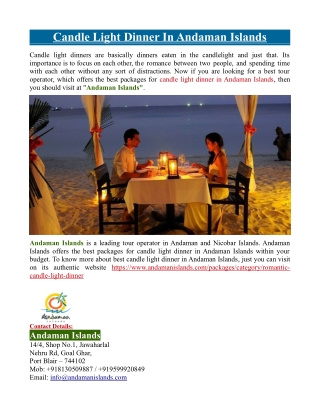 Candle Light Dinner In Andaman Islands