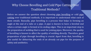 Why Choose Beveling and Cold Pipe Cutting Over Traditional Methods_