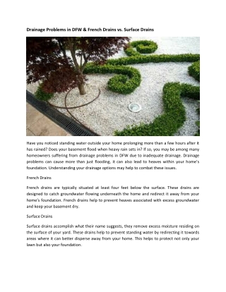 Drainage Problems in DFW & French Drains vs. Surface Drains