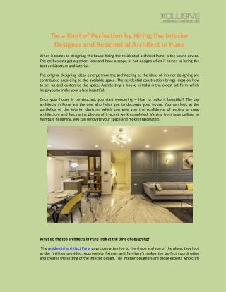 Tie a Knot of Perfection by Hiring the Interior Designer Pune