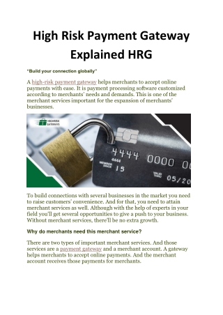 High risk payment  Gateway explained - Highrisk Gateways
