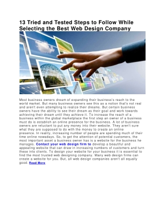 13 Tried and Tested Steps to Follow While Selecting the Best Web Design Company