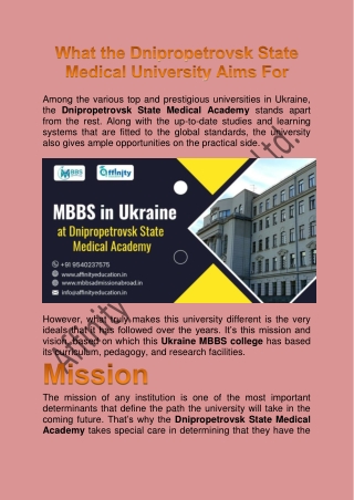 What the Dnipropetrovsk State Medical University Aims For MBBS Study